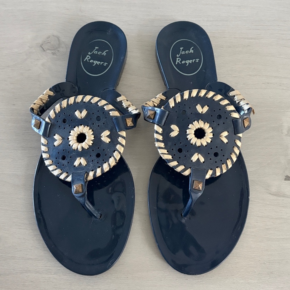 Jack Rogers Navy Blue and White Thong Sandals